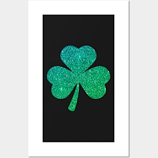 St Patricks Day, Ombre Green Faux Glitter 3 Leaf Clover Posters and Art